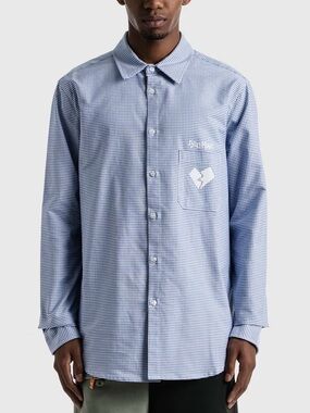 SELF MADE Heart Broken Shirt Blue Gingham Button Up Long Sleeve Cotton Italy L